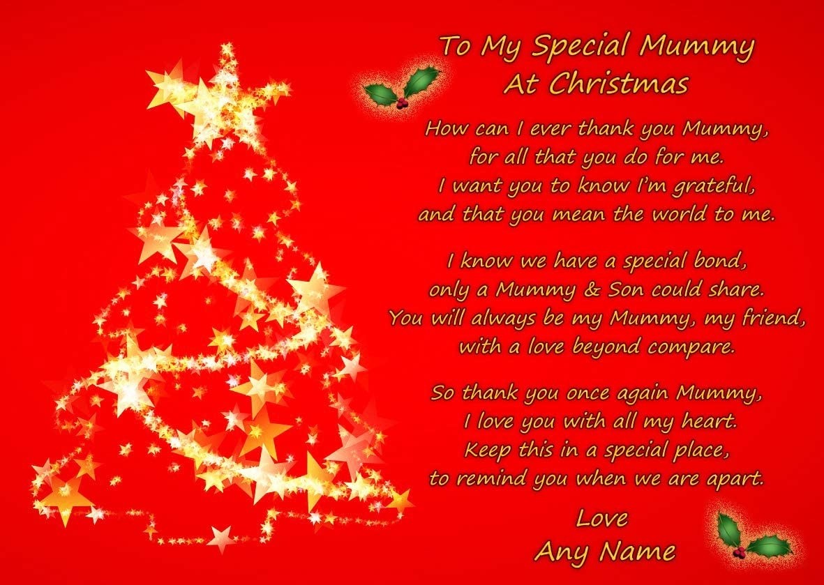 Personalised Christmas Verse Poem Greeting Card (Special Mummy, from Son, Red)