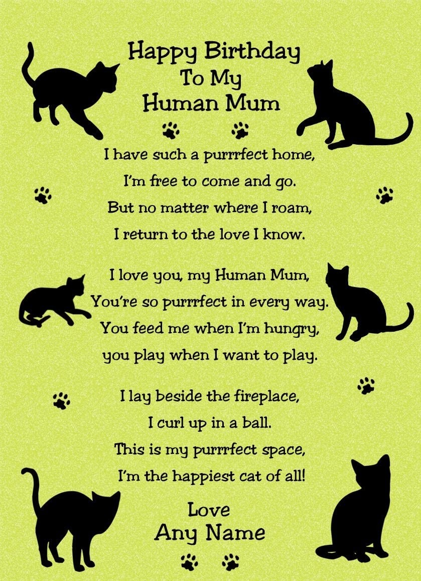 Personalised from The Cat Verse Poem Birthday Card (Lime, Human Mum)