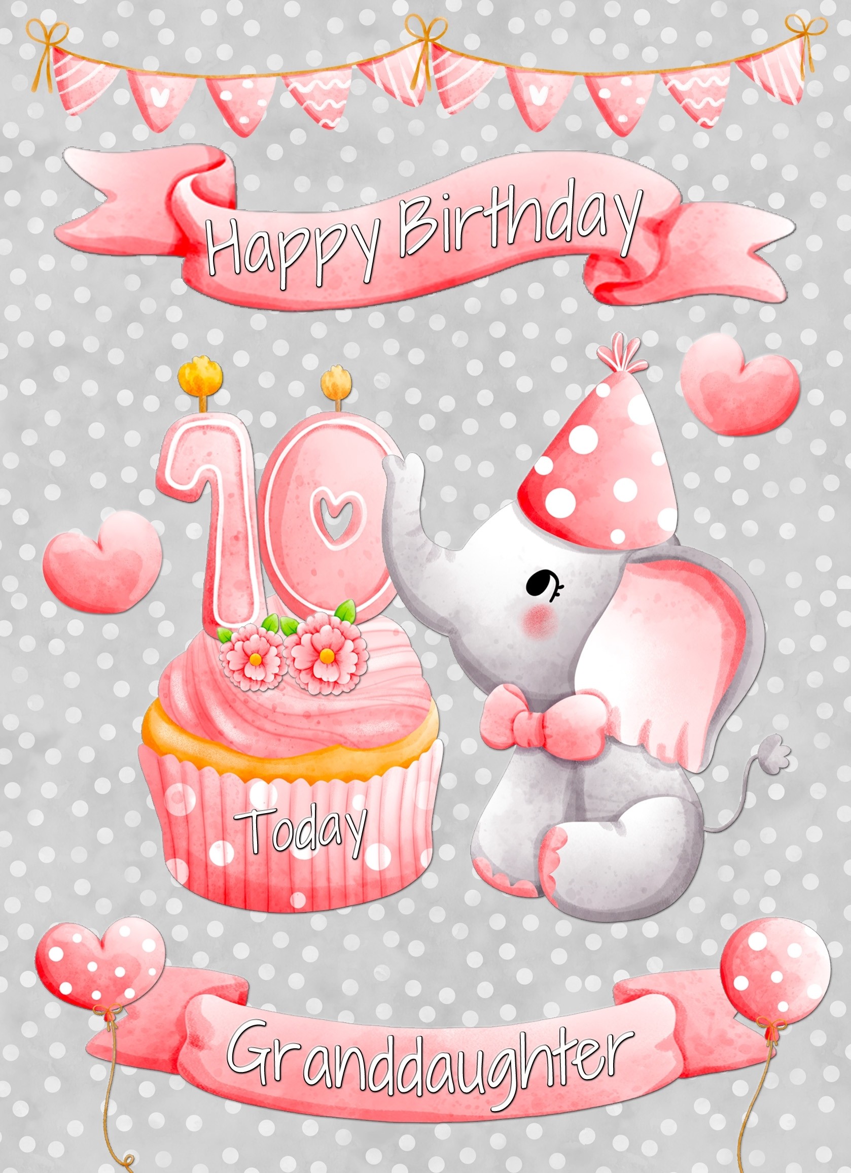 Granddaughter 10th Birthday Card (Grey Elephant)