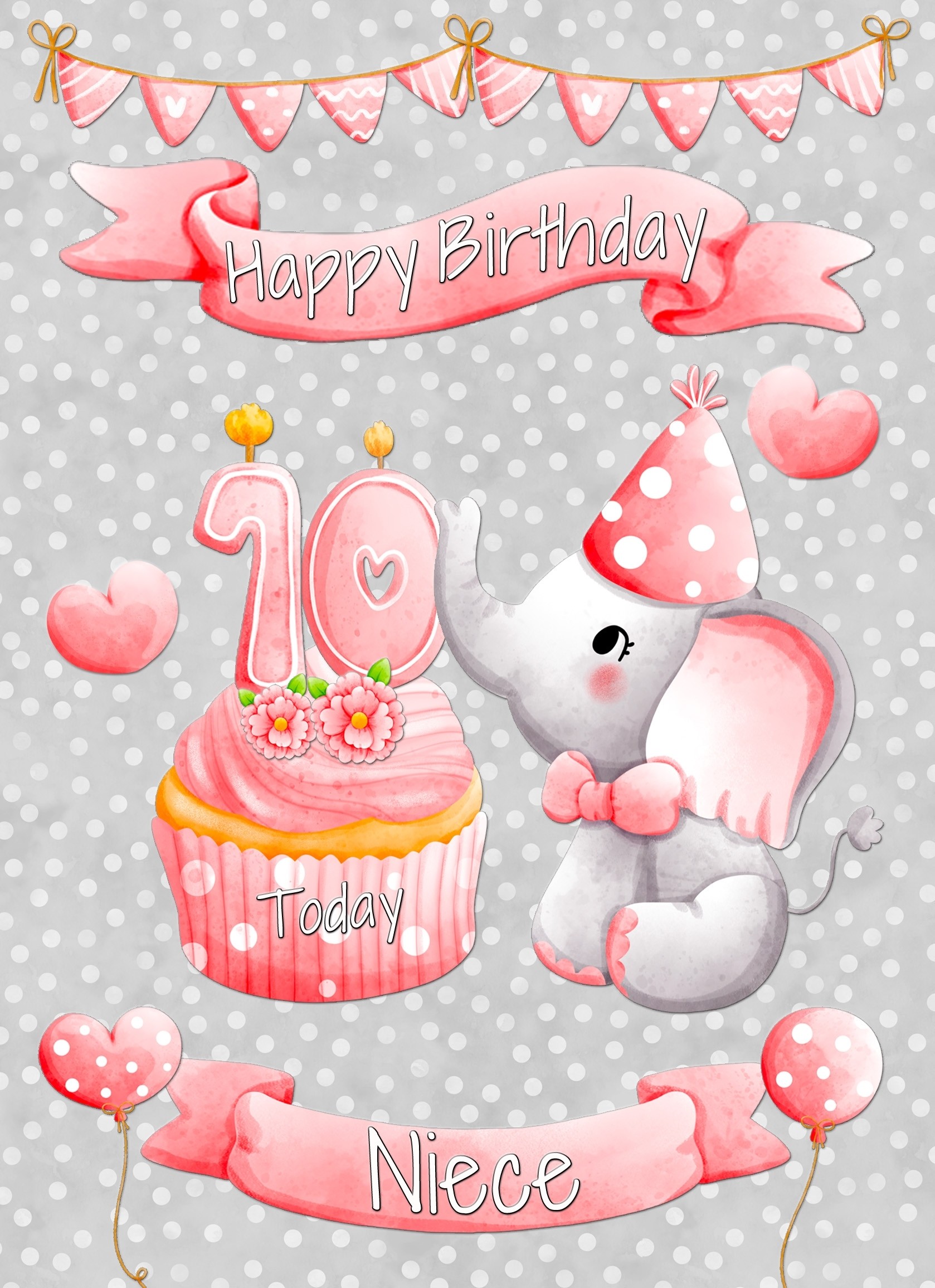 Niece 10th Birthday Card (Grey Elephant)