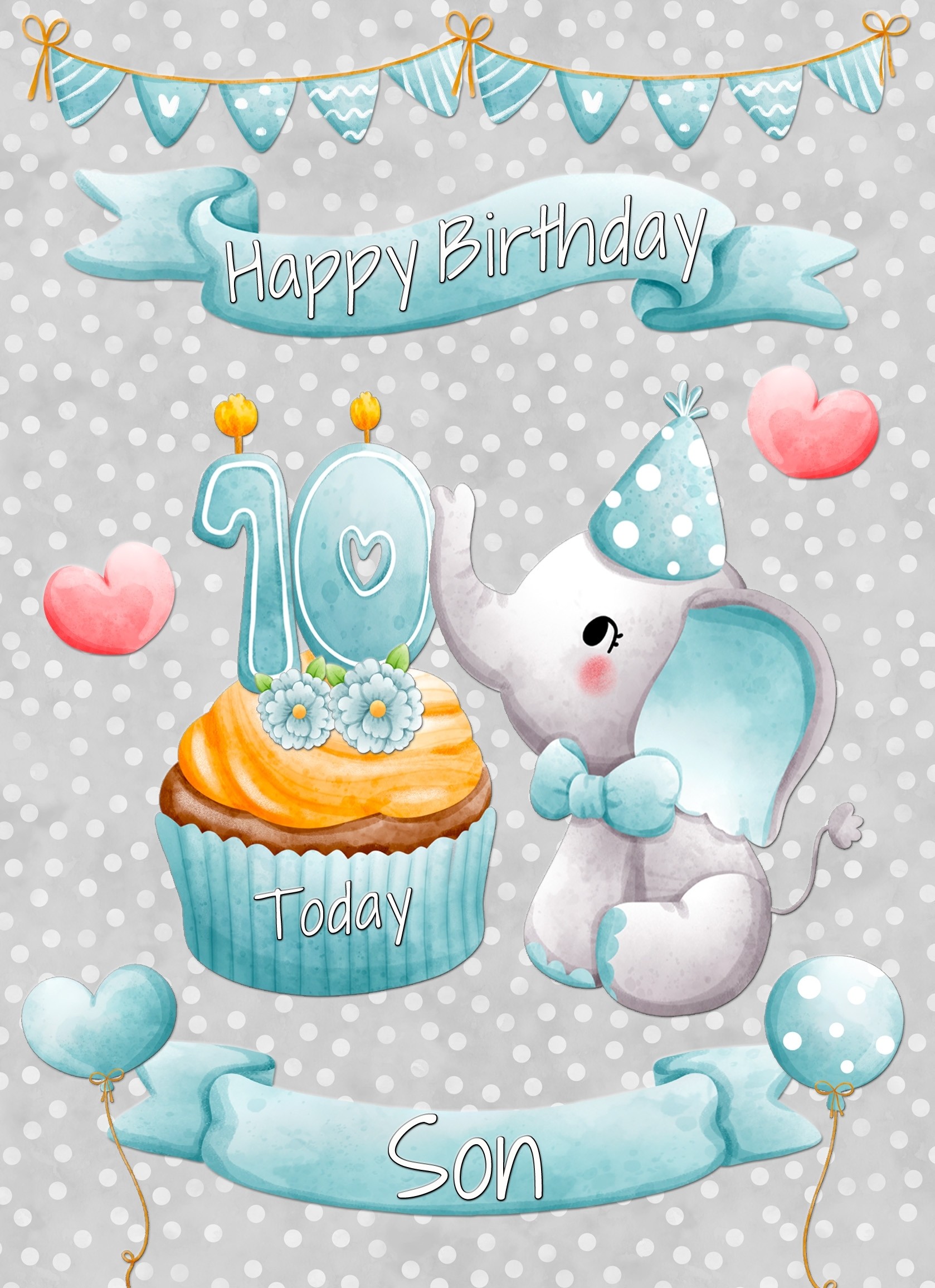 Son 10th Birthday Card (Grey Elephant)