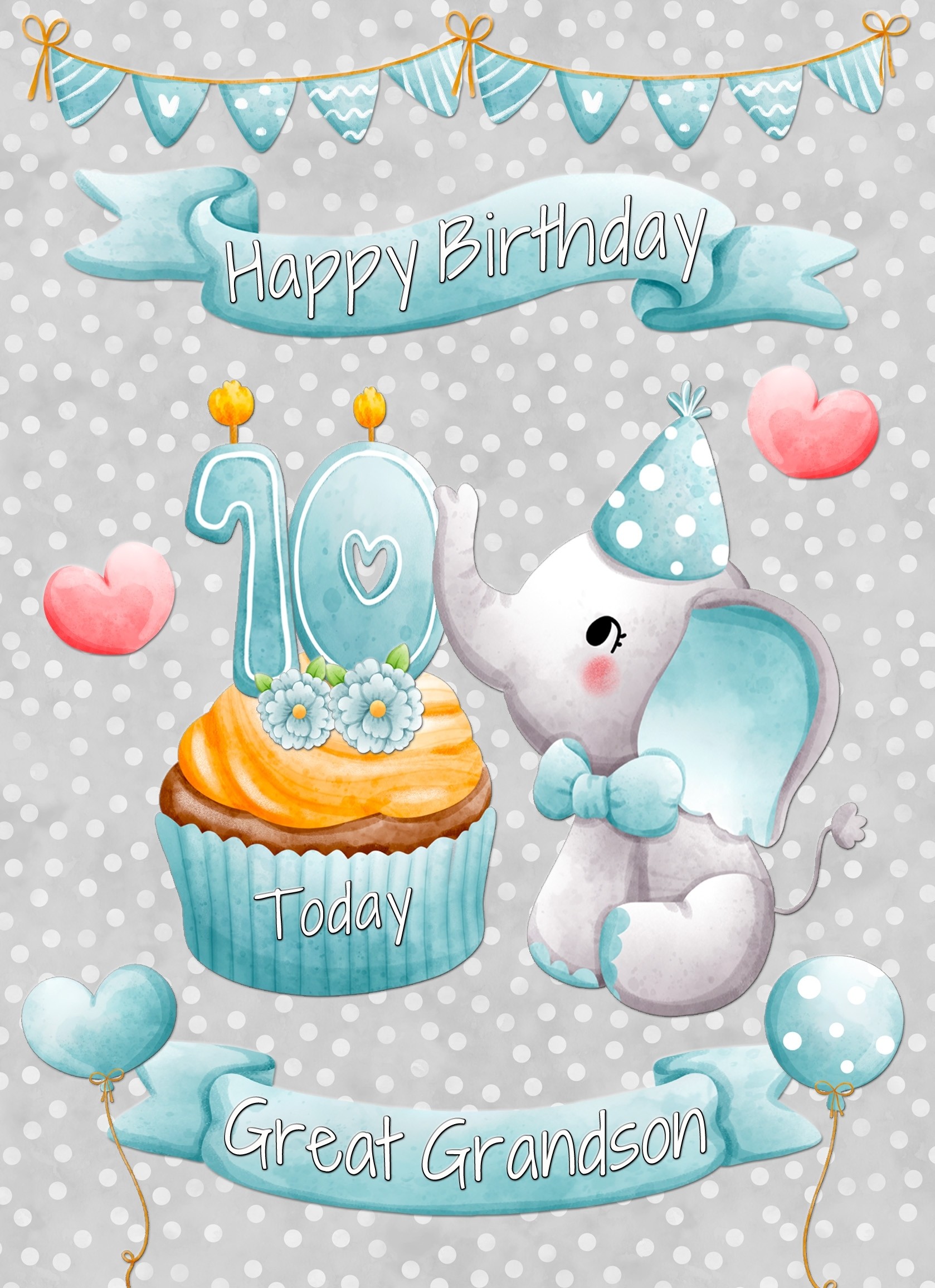 Great Grandson 10th Birthday Card (Grey Elephant)