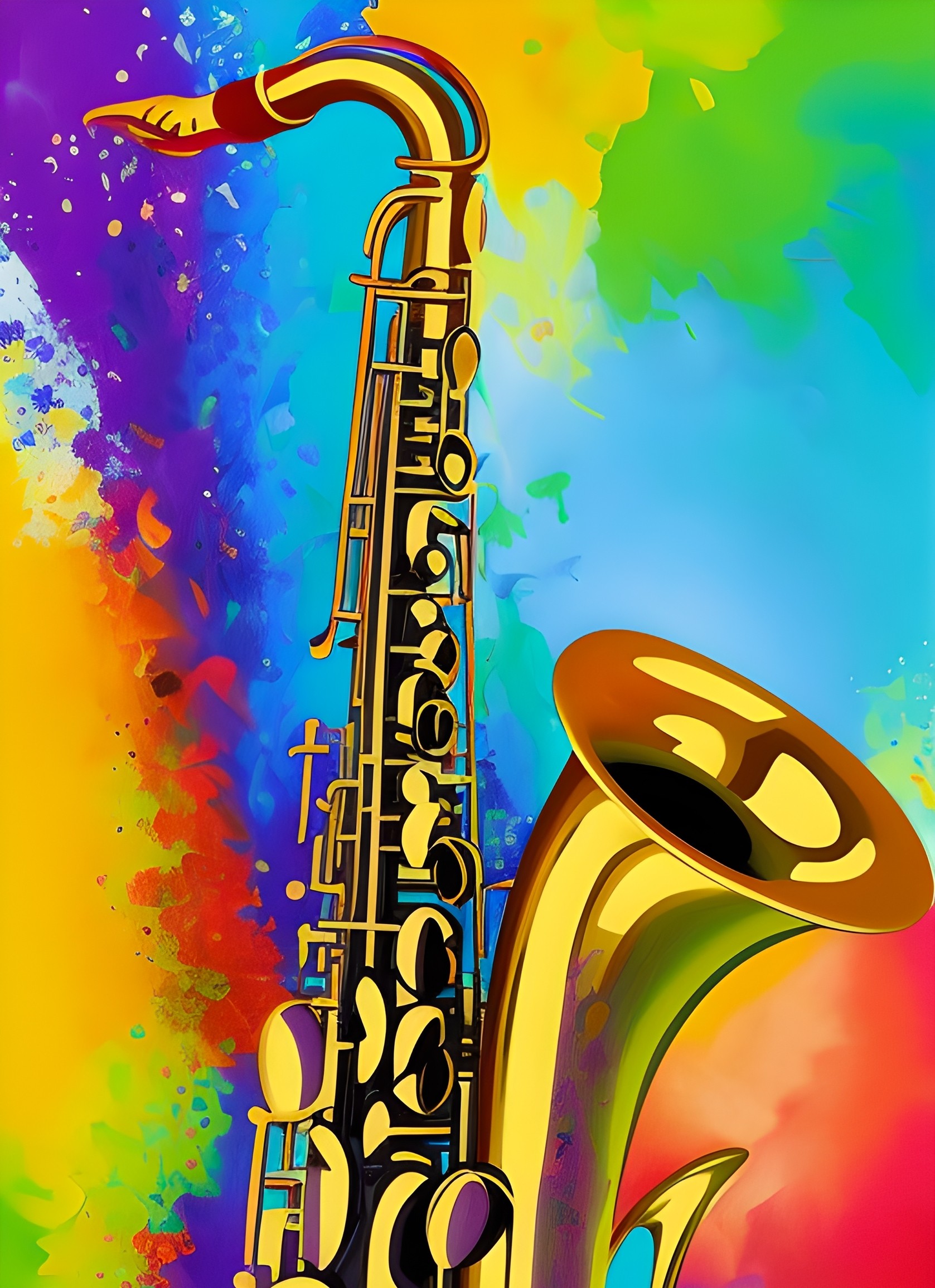 Saxophone Instrument Colourful Art Blank Greeting Card