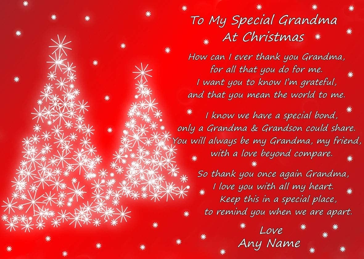 Personalised Christmas Poem Verse Greeting Card (Special Grandma, from Grandson)