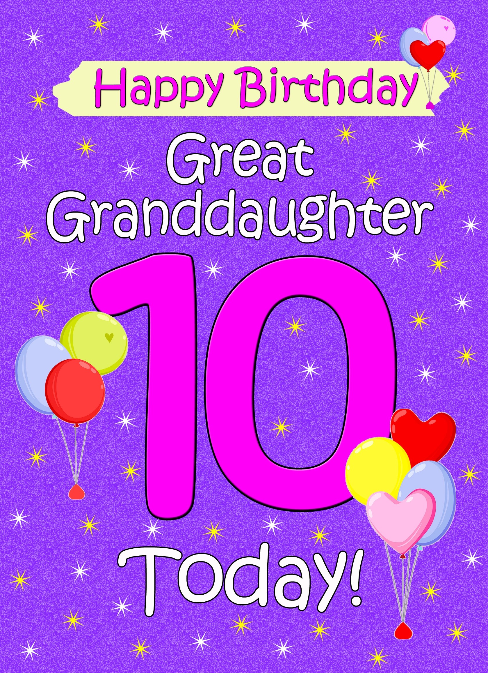 Great Granddaughter 10th Birthday Card (Lilac)