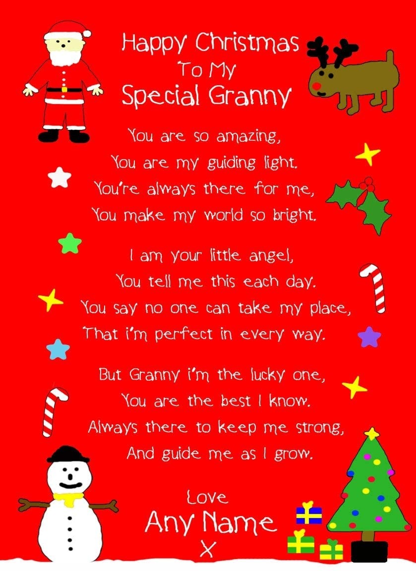 Personalised 'from The Grandkids' Christmas Verse Poem Greeting Card (Special Granny)