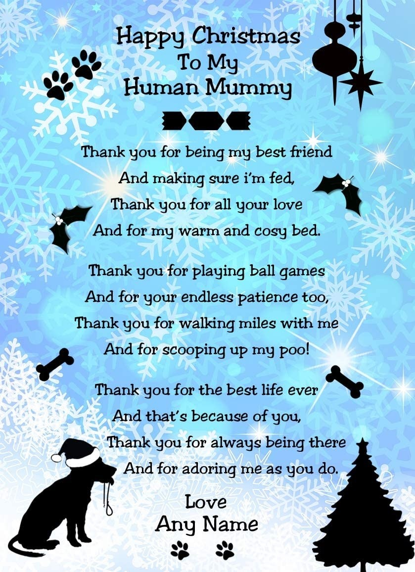 Personalised from The Dog Verse Poem Christmas Card (Snowflake, Happy Christmas, Human Mummy)