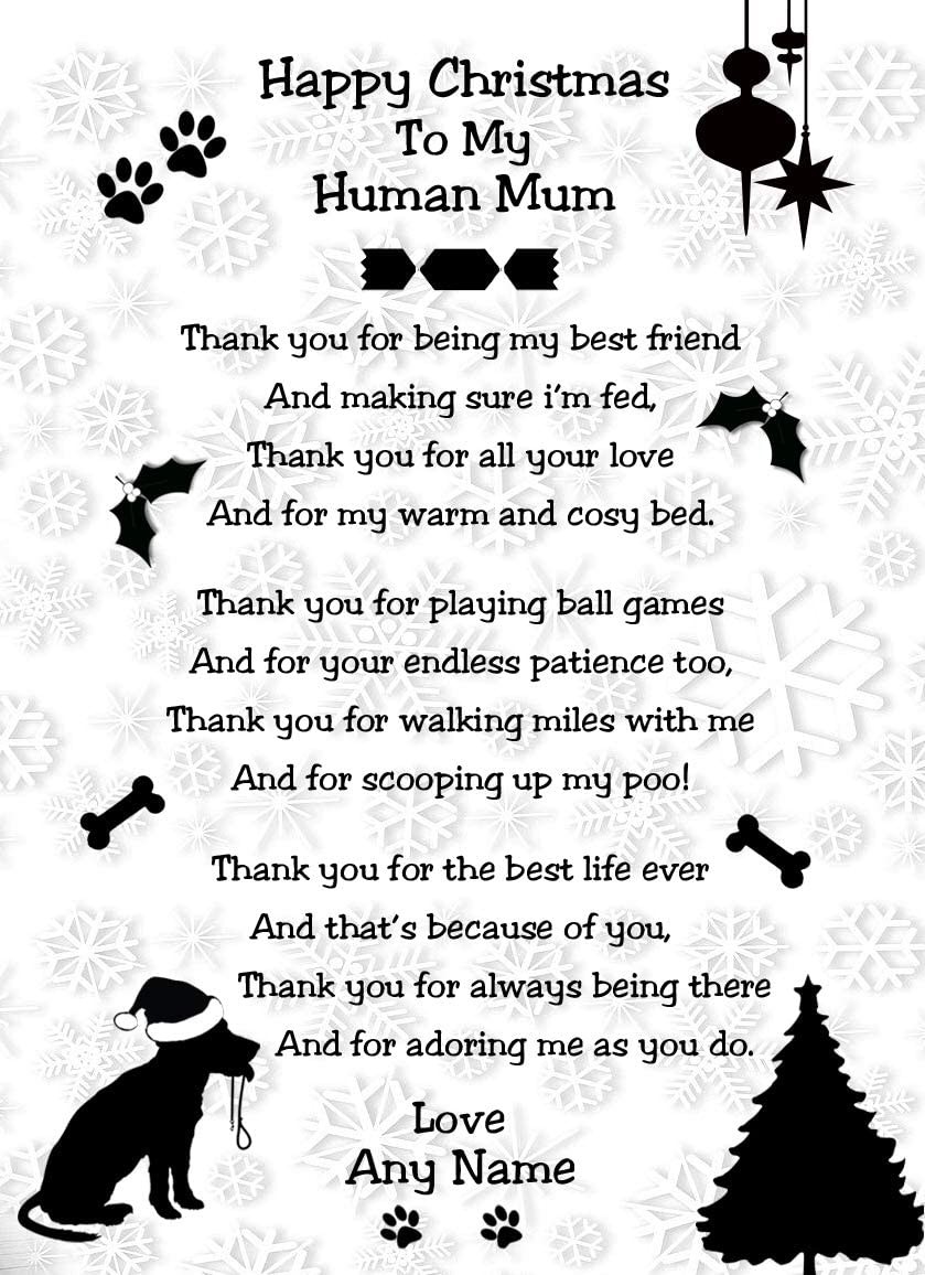 Personalised from The Dog Verse Poem Christmas Card (White, Happy Christmas, Human Mum)
