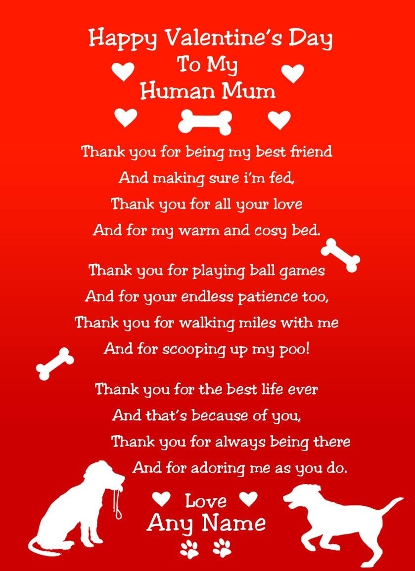 Personalised from The Dog Verse Poem Valentines Day Card (Red, Human Mum)