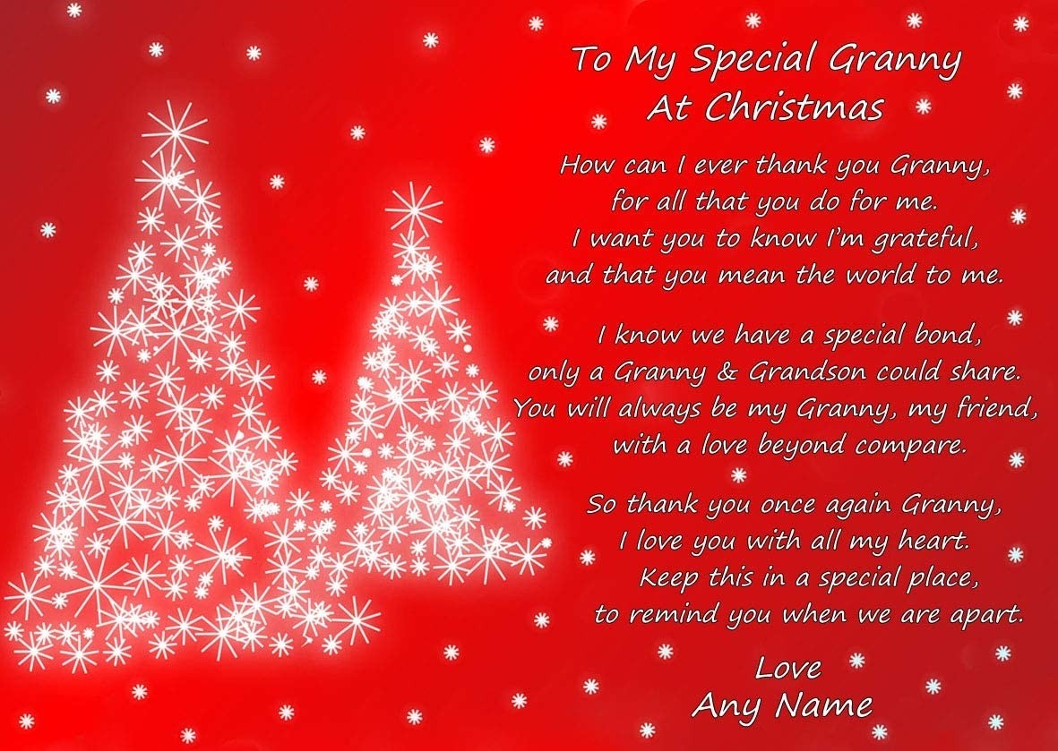 Personalised Christmas Poem Verse Greeting Card (Special Granny, from Grandson)