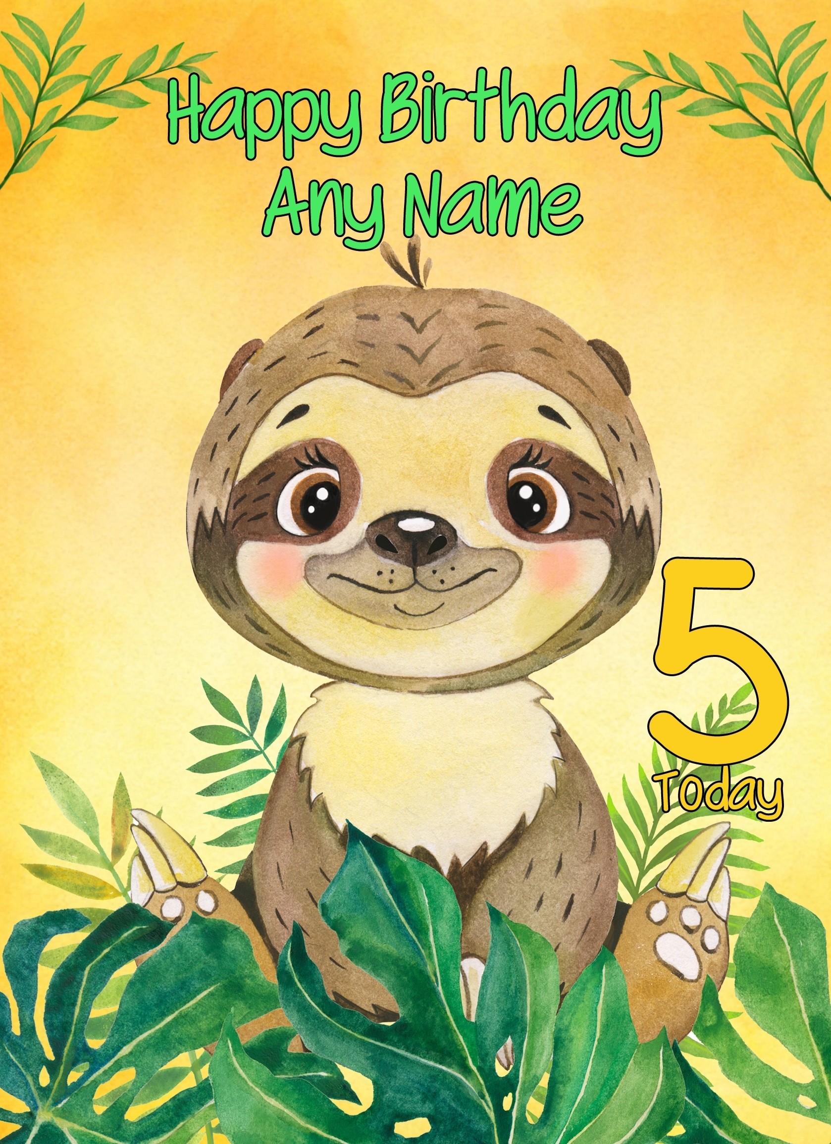 Personalised Kids Art Birthday Card Sloth (Any Name, Any Age)