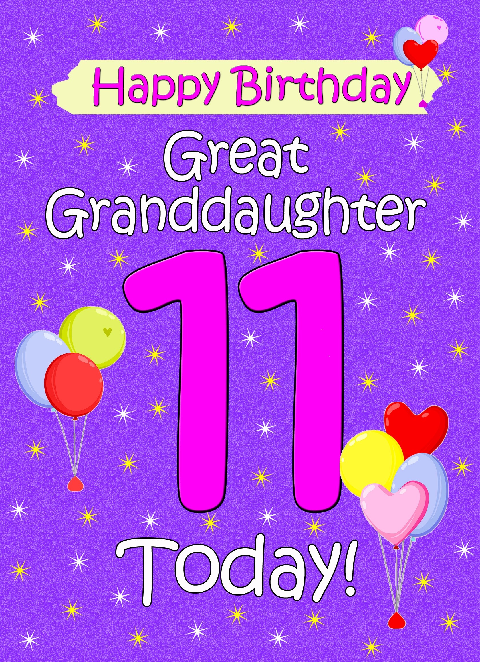 Great Granddaughter 11th Birthday Card (Lilac)