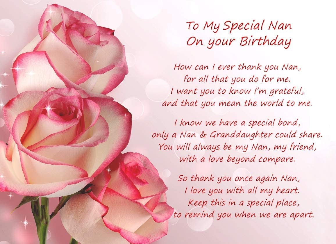 Birthday Poem Verse Greeting Card (Special Nan, from Granddaughter)