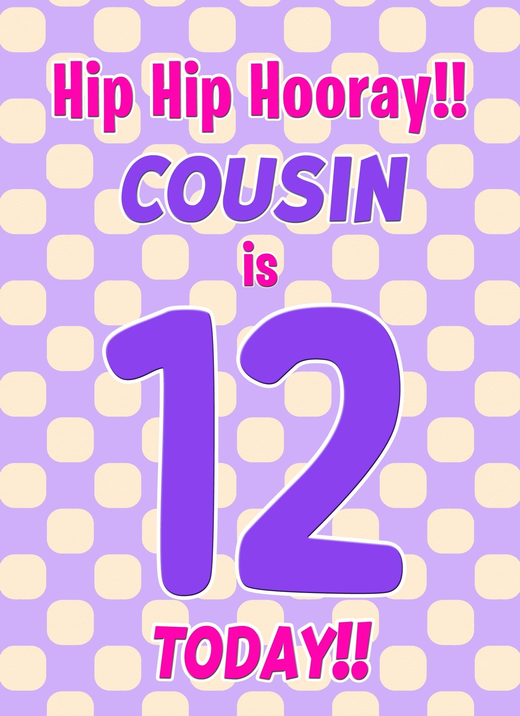 Cousin 12th Birthday Card (Purple Spots)