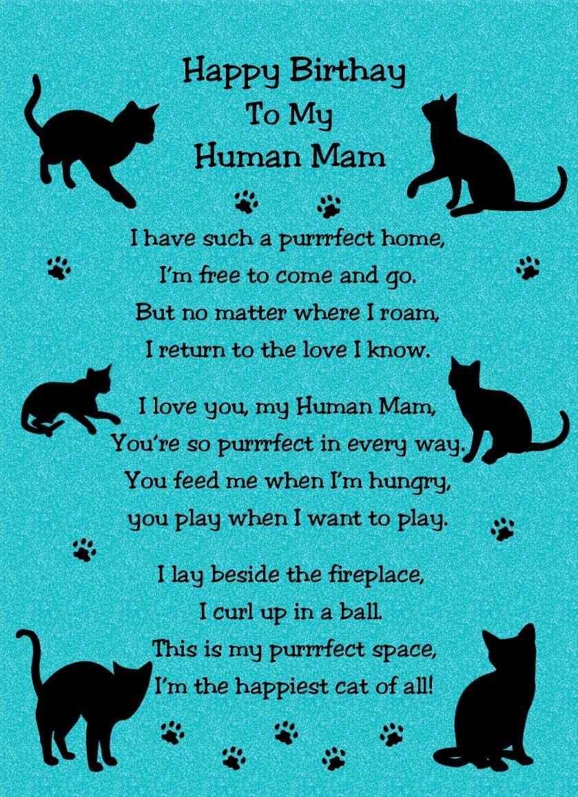 from The Cat Verse Poem Birthday Card (Turquoise, Human Mam)
