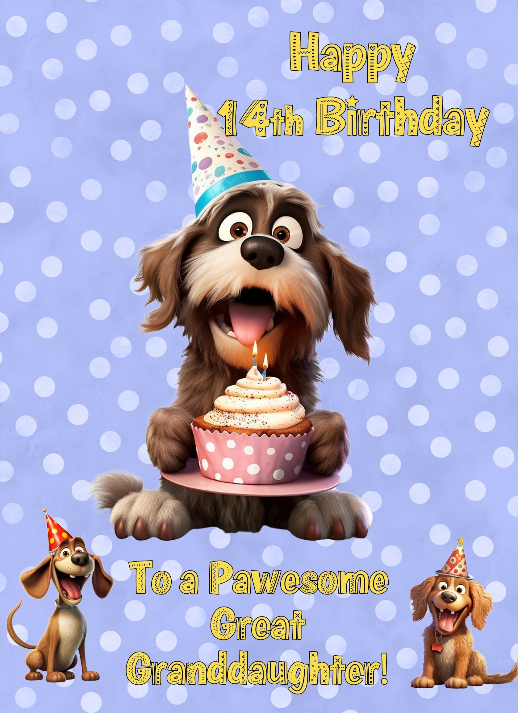 Great Granddaughter 14th Birthday Card (Funny Dog Humour)