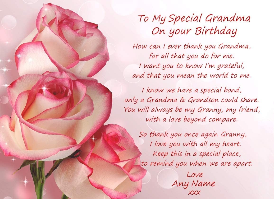 Personalised Birthday Poem Verse Greeting Card (Special Grandma, from Grandson)