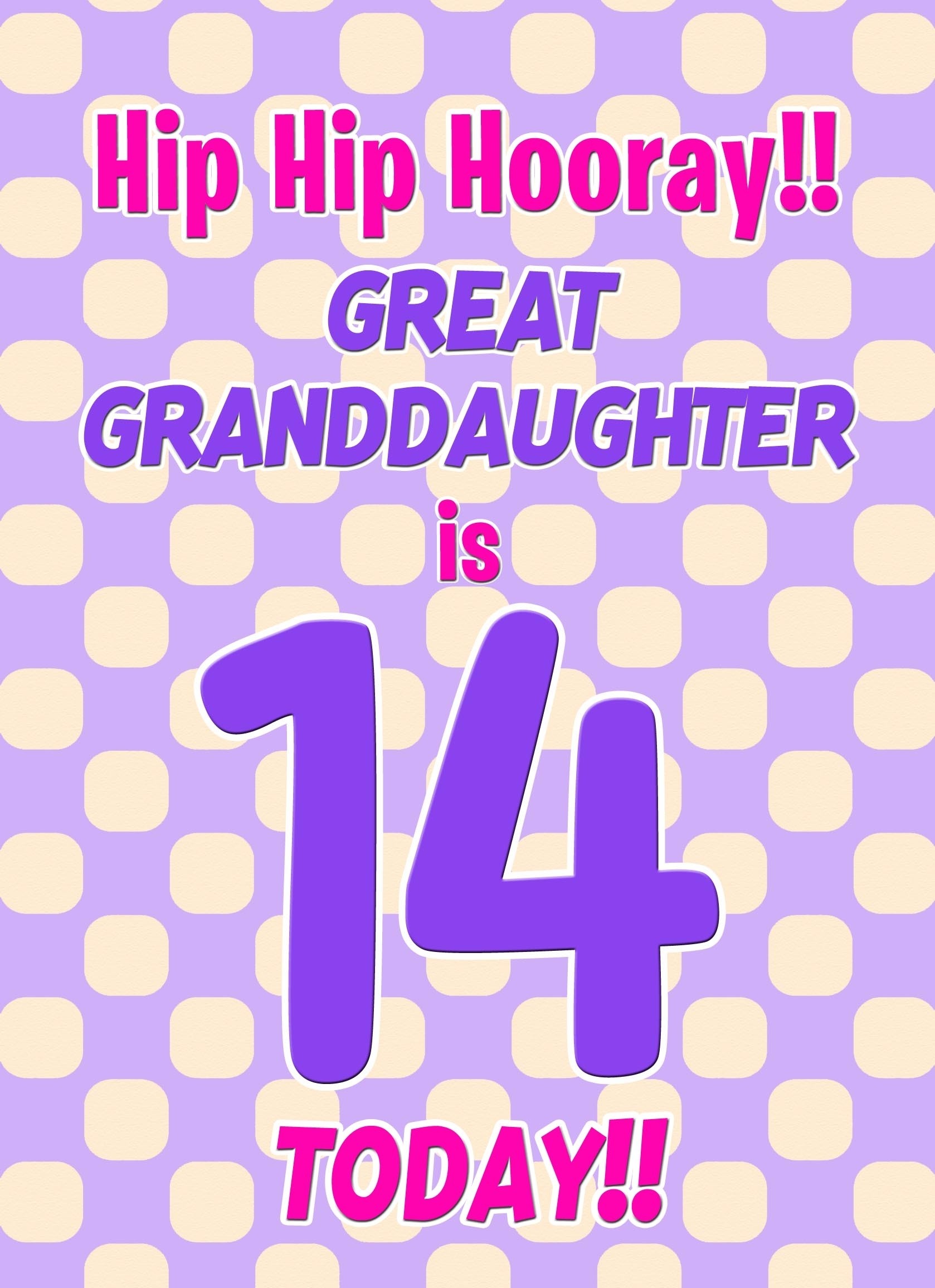Great Granddaughter 14th Birthday Card (Purple Spots)