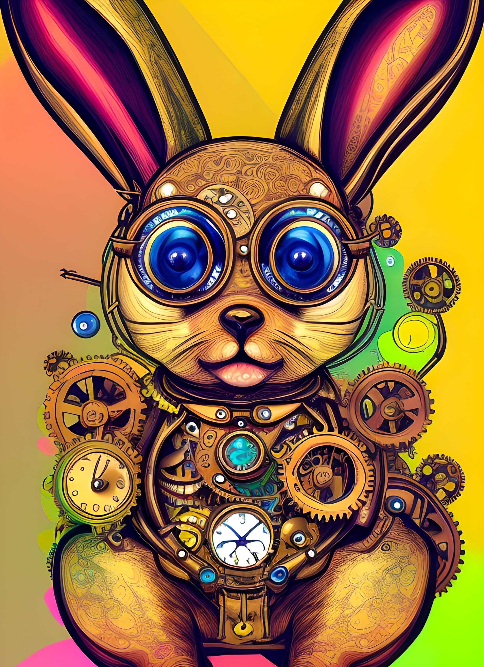 Steampunk Rabbit Colourful Fantasy Art Blank Greeting Card