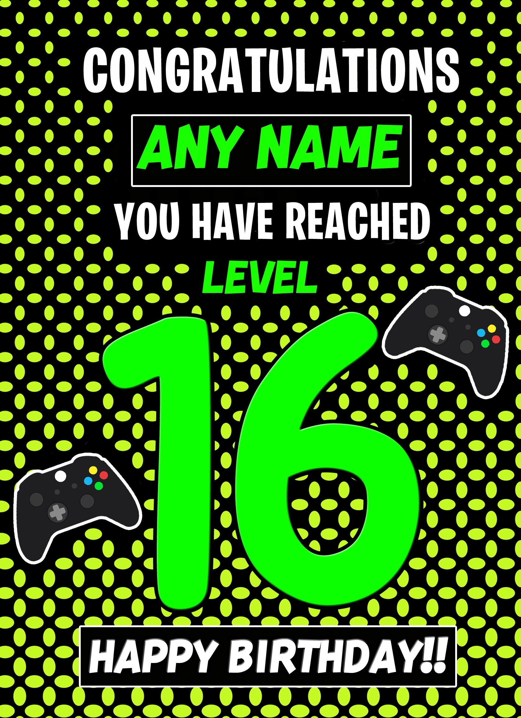 Personalised 16th Level Gamer Birthday Card (Green)