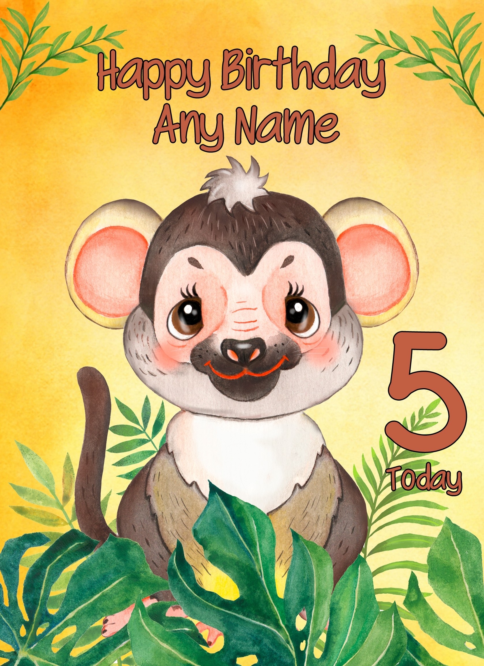 Personalised Kids Art Birthday Card Monkey (Any Name, Any Age)