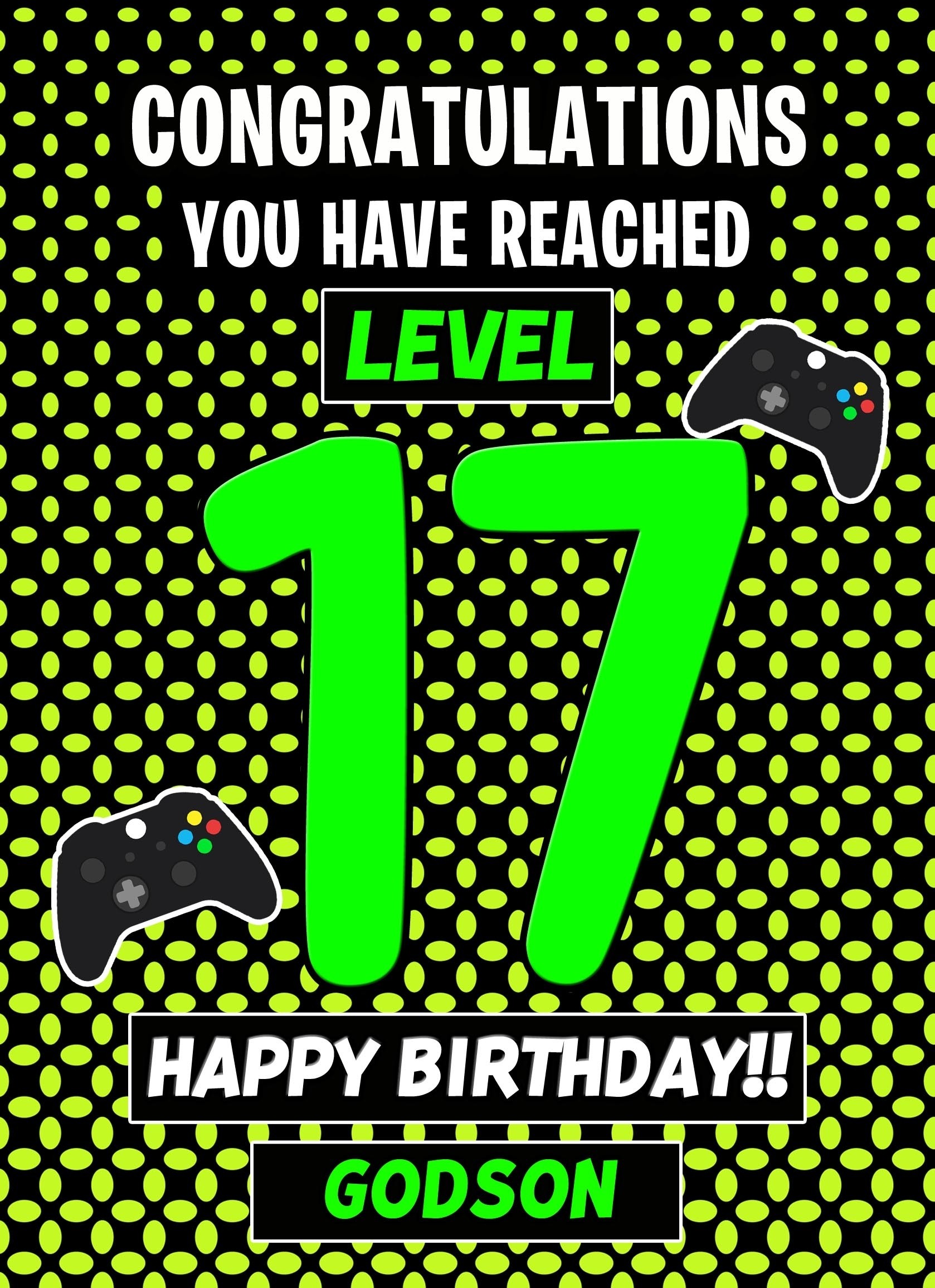 Godson 17th Birthday Card (Level Up Gamer)