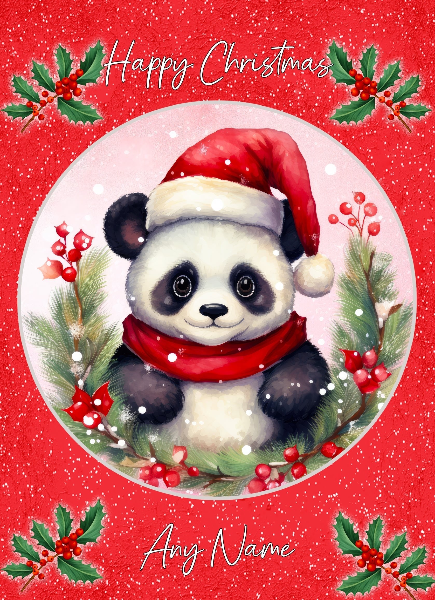 Personalised Panda Christmas Card (Red, Globe)