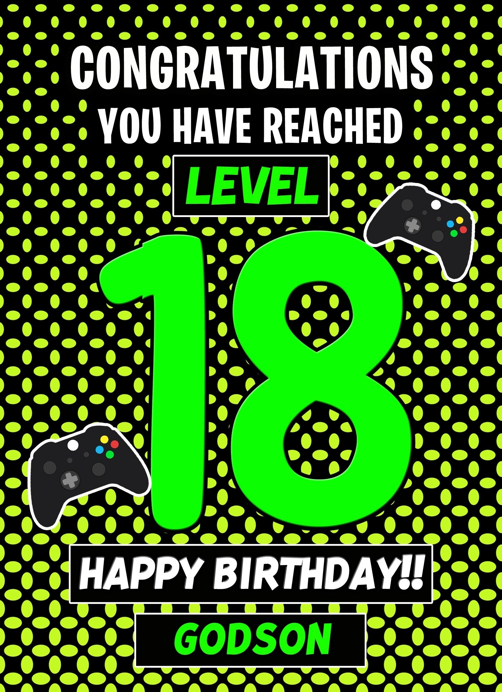 Godson 18th Birthday Card (Level Up Gamer)