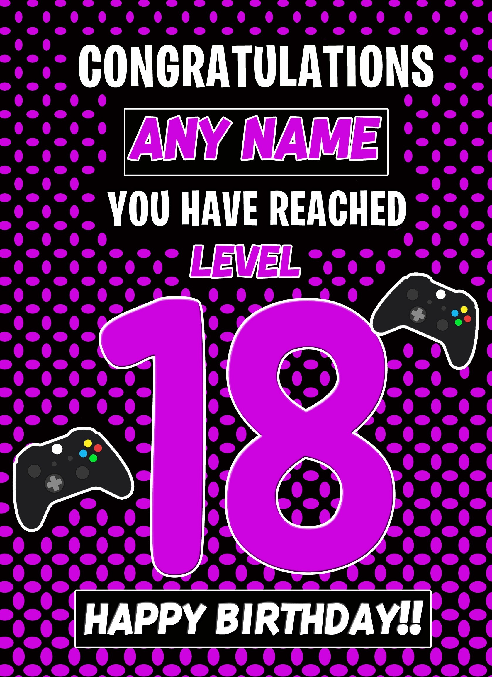 Personalised 18th Level Gamer Birthday Card (Purple)