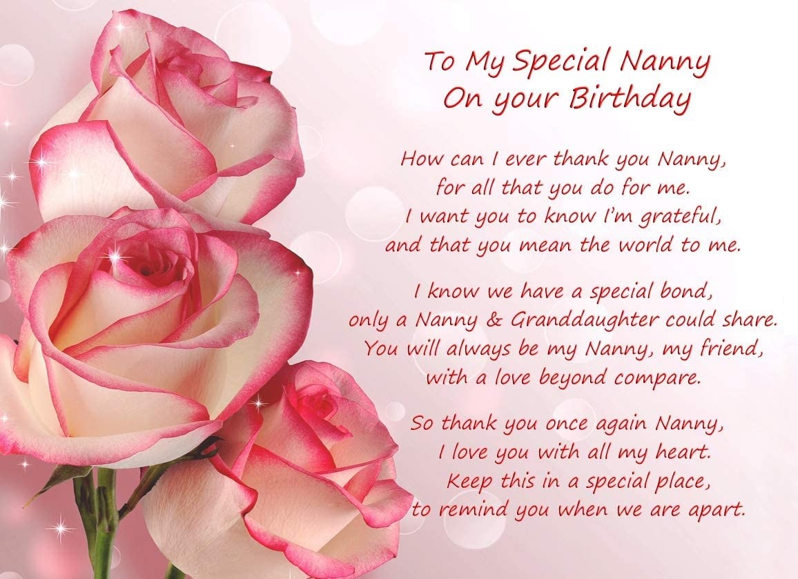 Birthday Poem Verse Greeting Card (Special Nanny, from Granddaughter)
