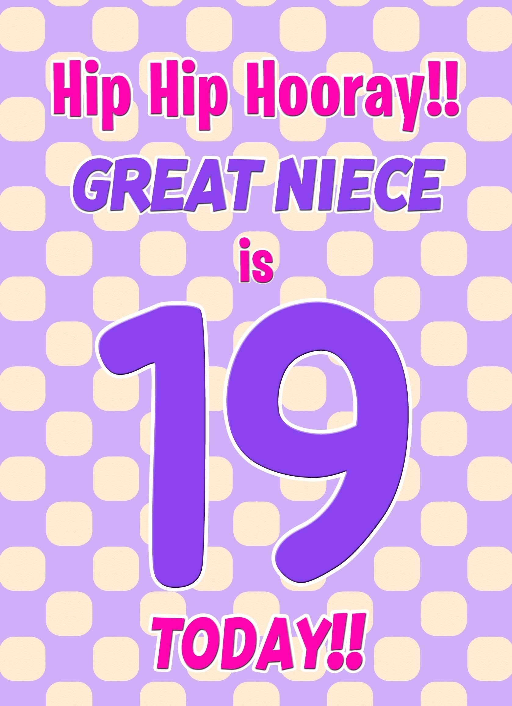 Great Niece 19th Birthday Card (Purple Spots)