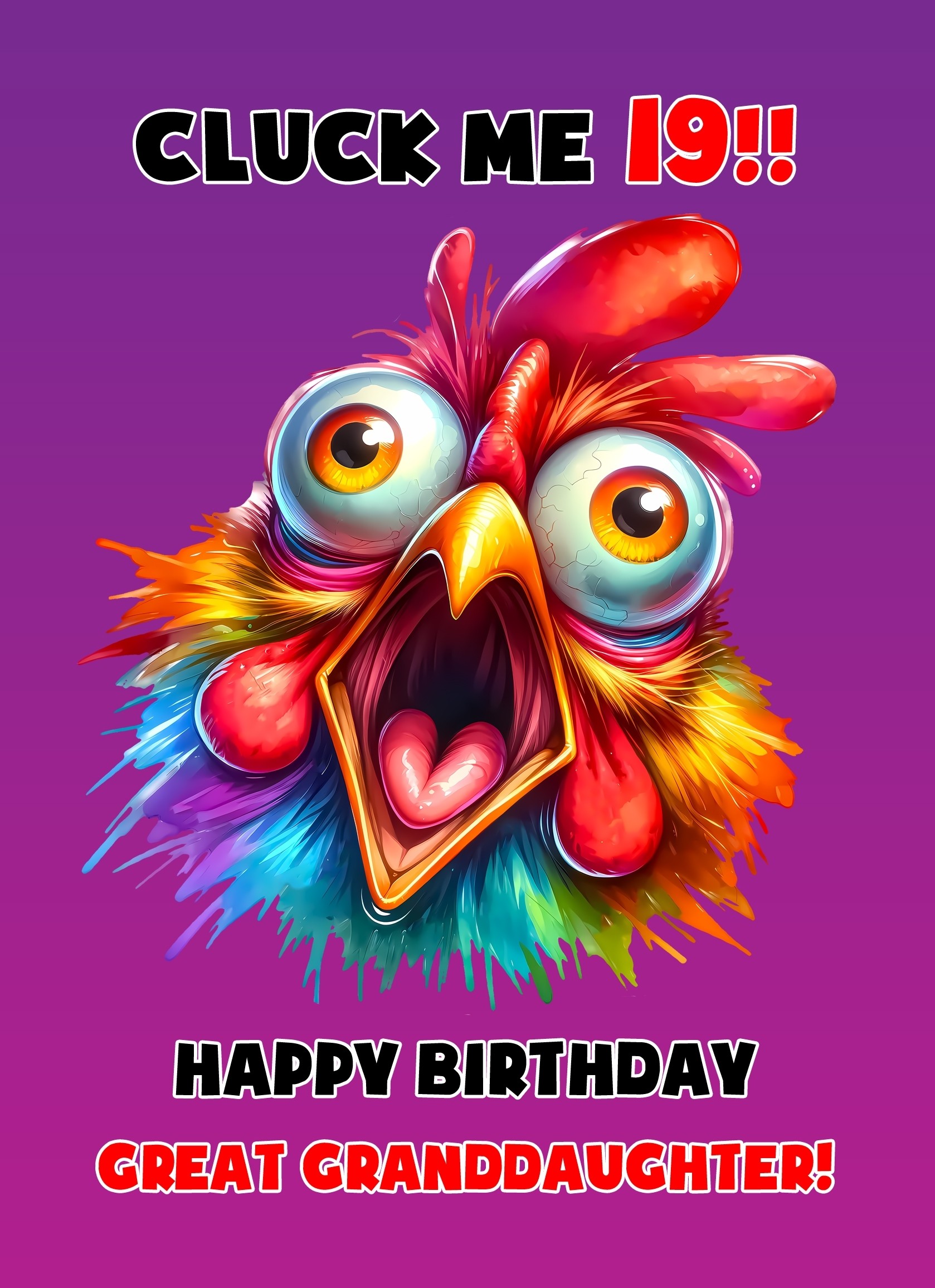 Great Granddaughter 19th Birthday Card (Funny Shocked Chicken Humour)