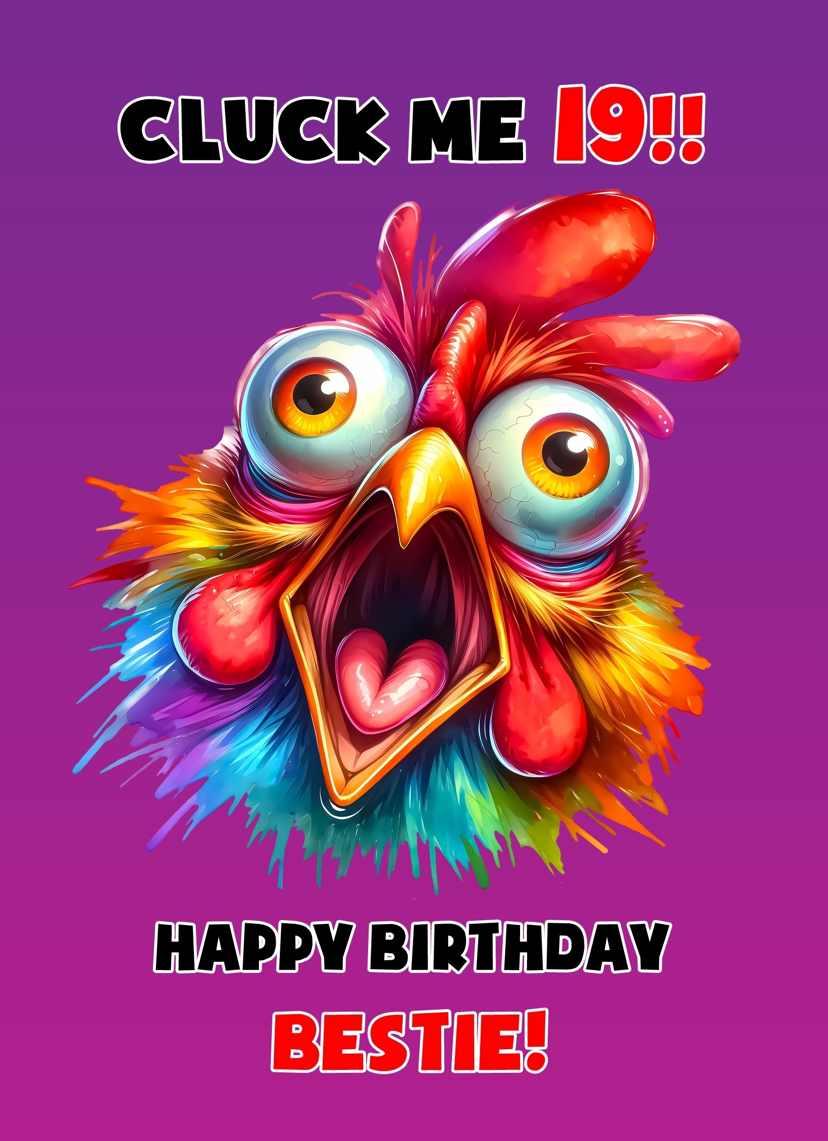 Bestie 19th Birthday Card (Funny Shocked Chicken Humour)