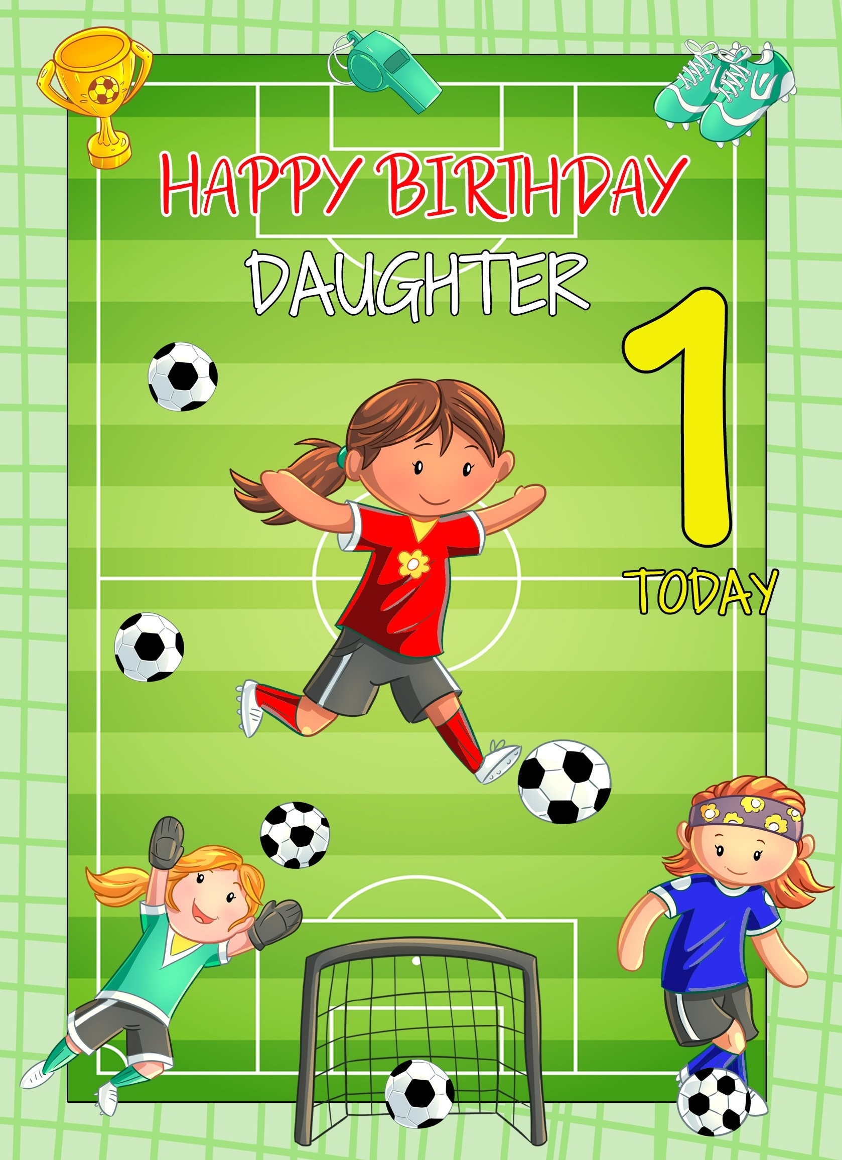 Kids 1st Birthday Football Card for Daughter