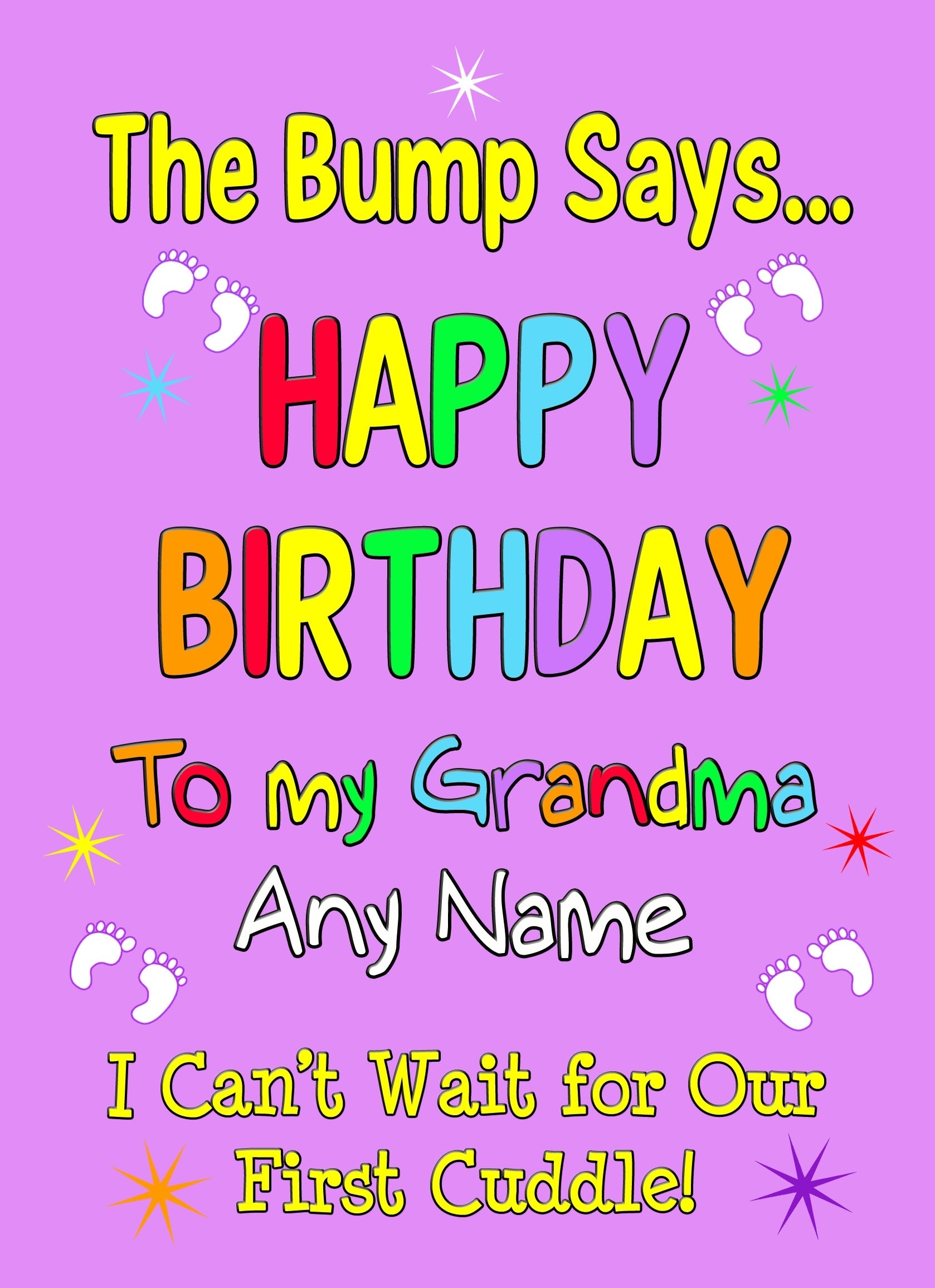 Personalised From The Bump Pregnancy Birthday Card (Grandma, Purple)