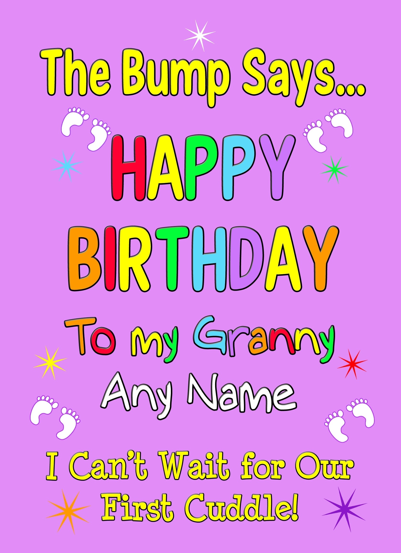 Personalised From The Bump Pregnancy Birthday Card (Granny, Purple)