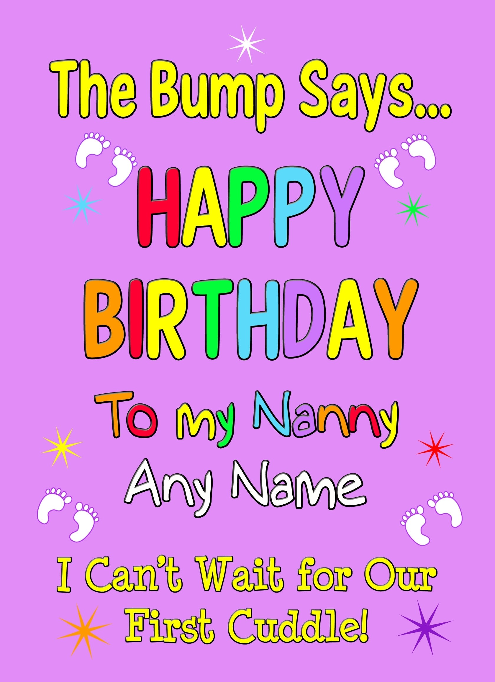 Personalised From The Bump Pregnancy Birthday Card (Nanny, Purple)