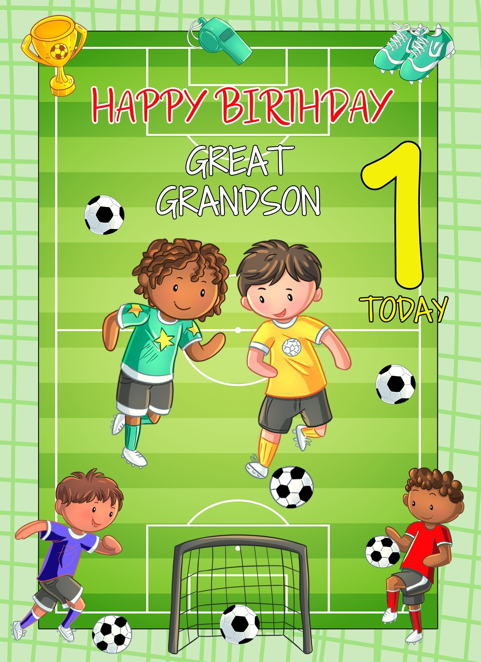 Kids 1st Birthday Football Card for Great Grandson