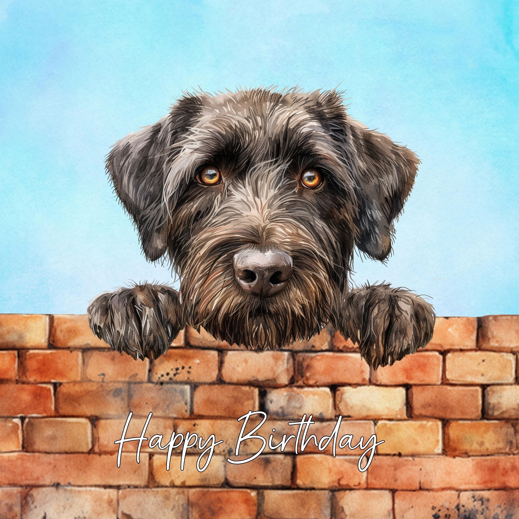 Wirehaired Pointing Griffon Dog Art Square Birthday Card