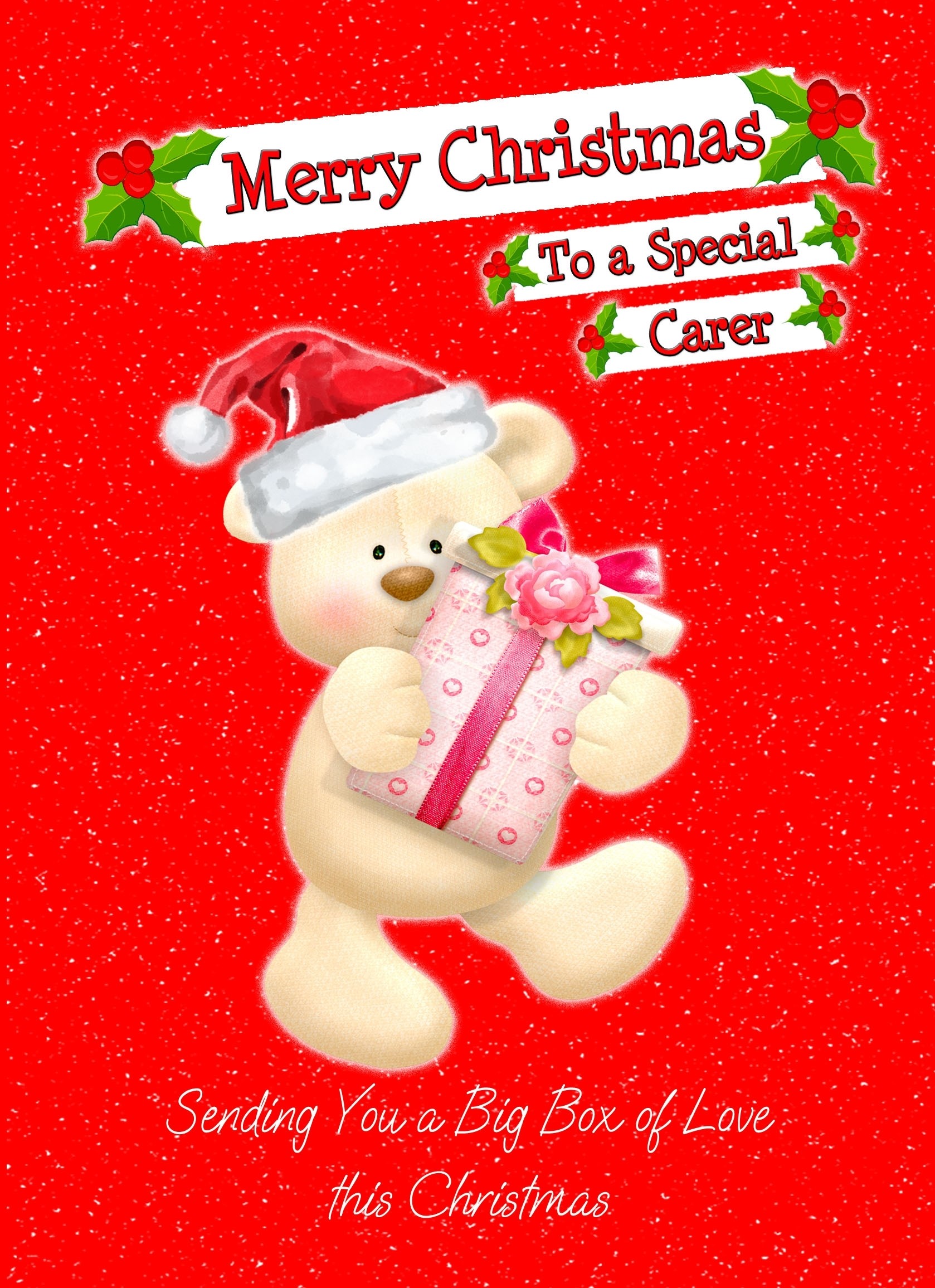 Christmas Card For Carer (Red Bear)