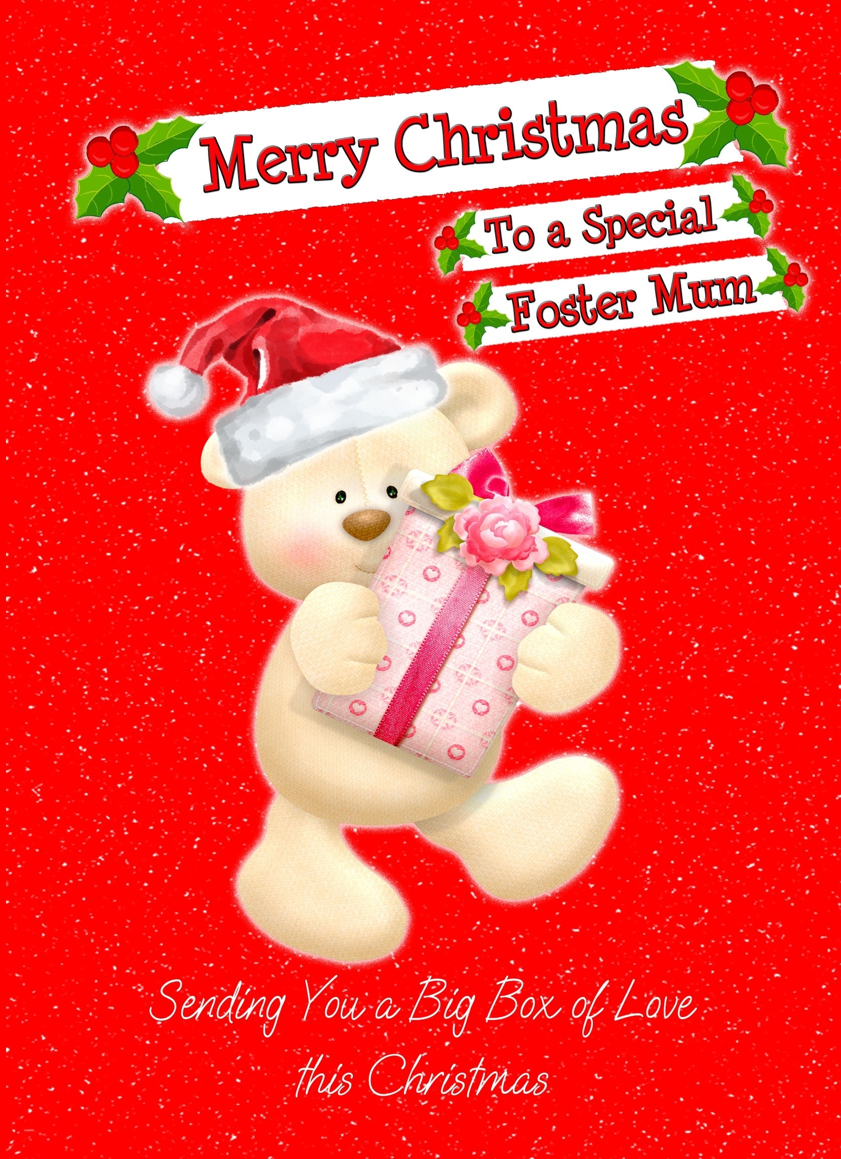 Christmas Card For Foster Mum (Red Bear)