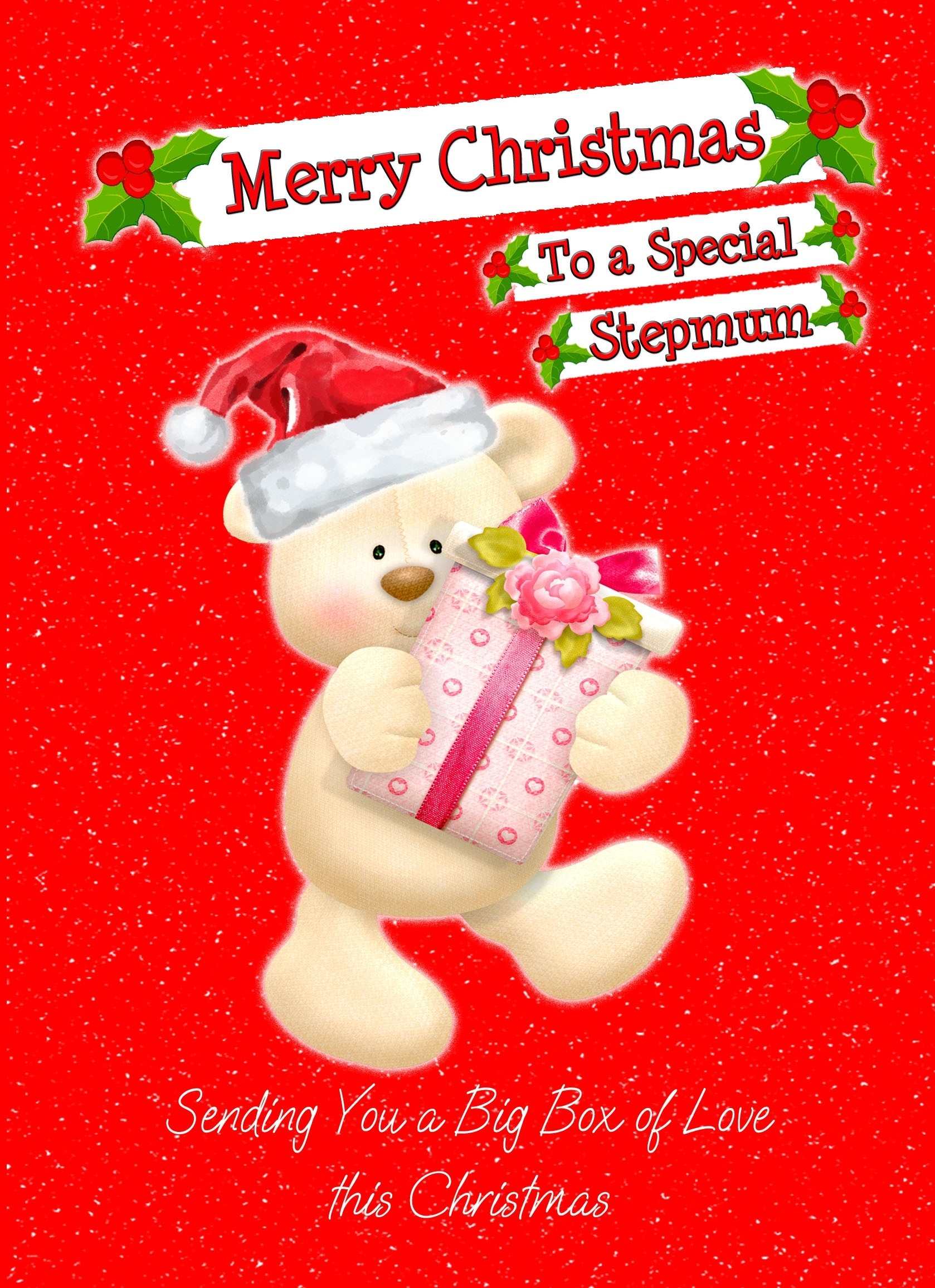 Christmas Card For Stepmum (Red Bear)