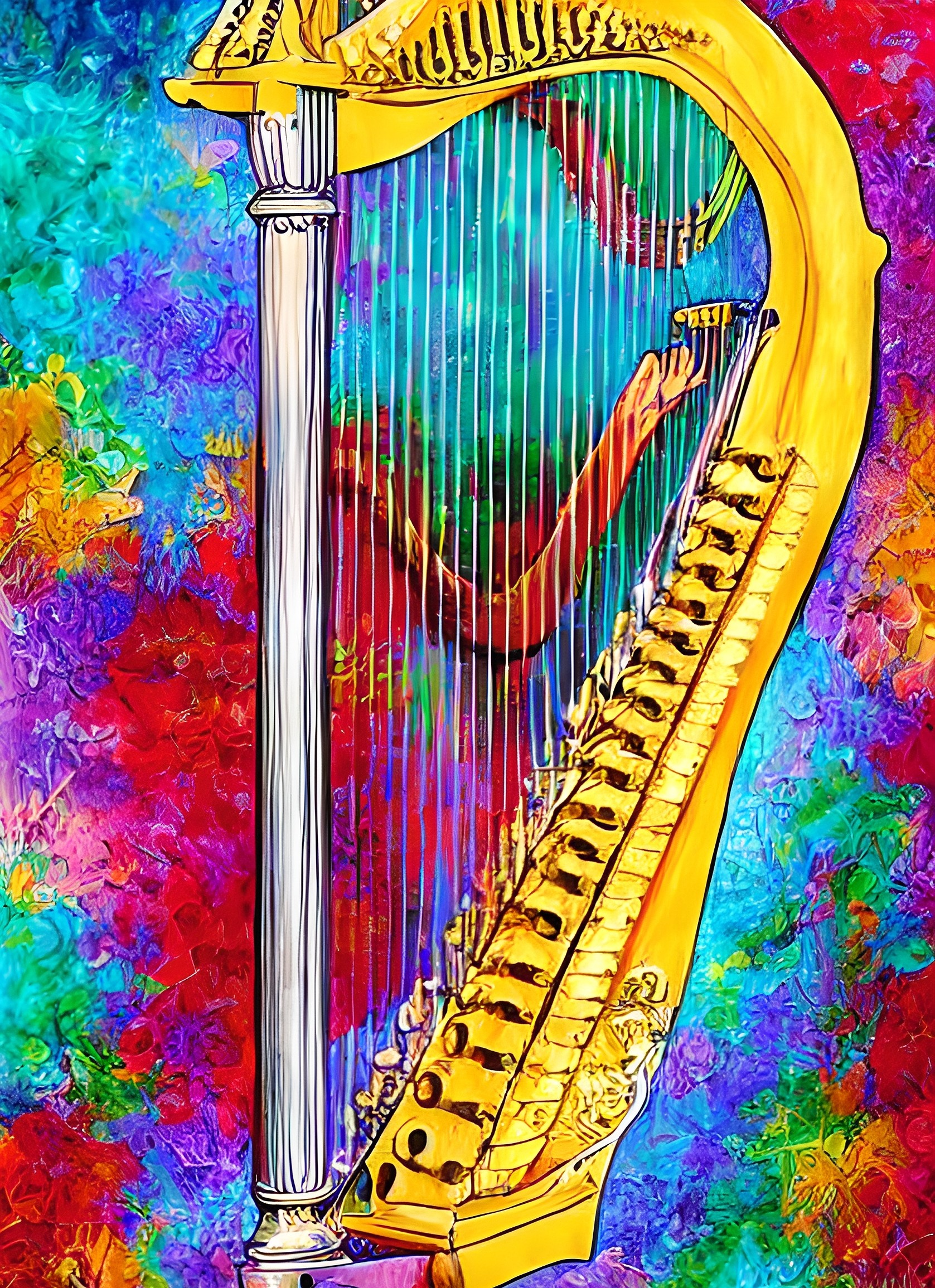 Harp Instrument Colourful Art Blank Greeting Card
