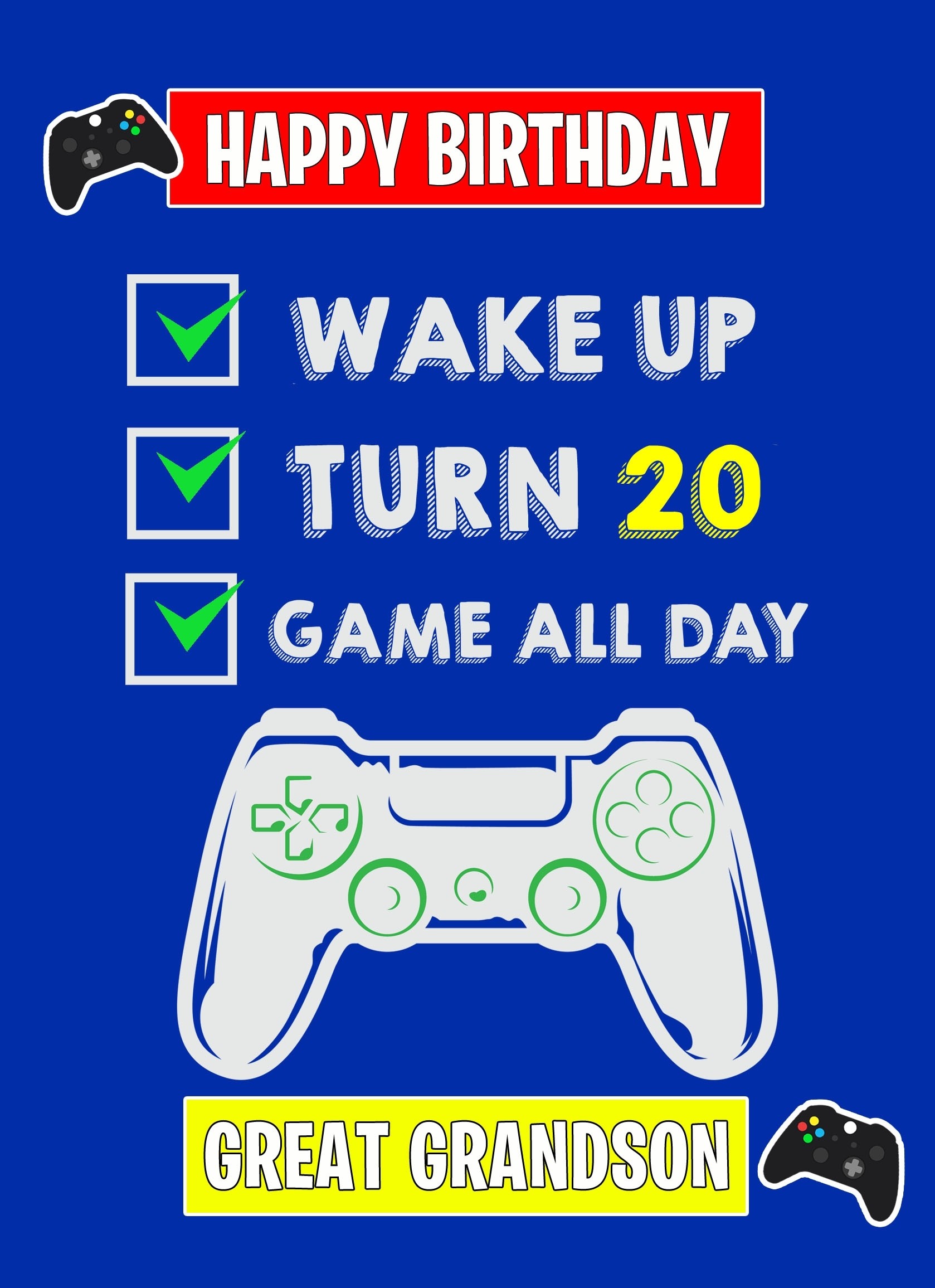 20th Level Gamer Birthday Card For Great Grandson