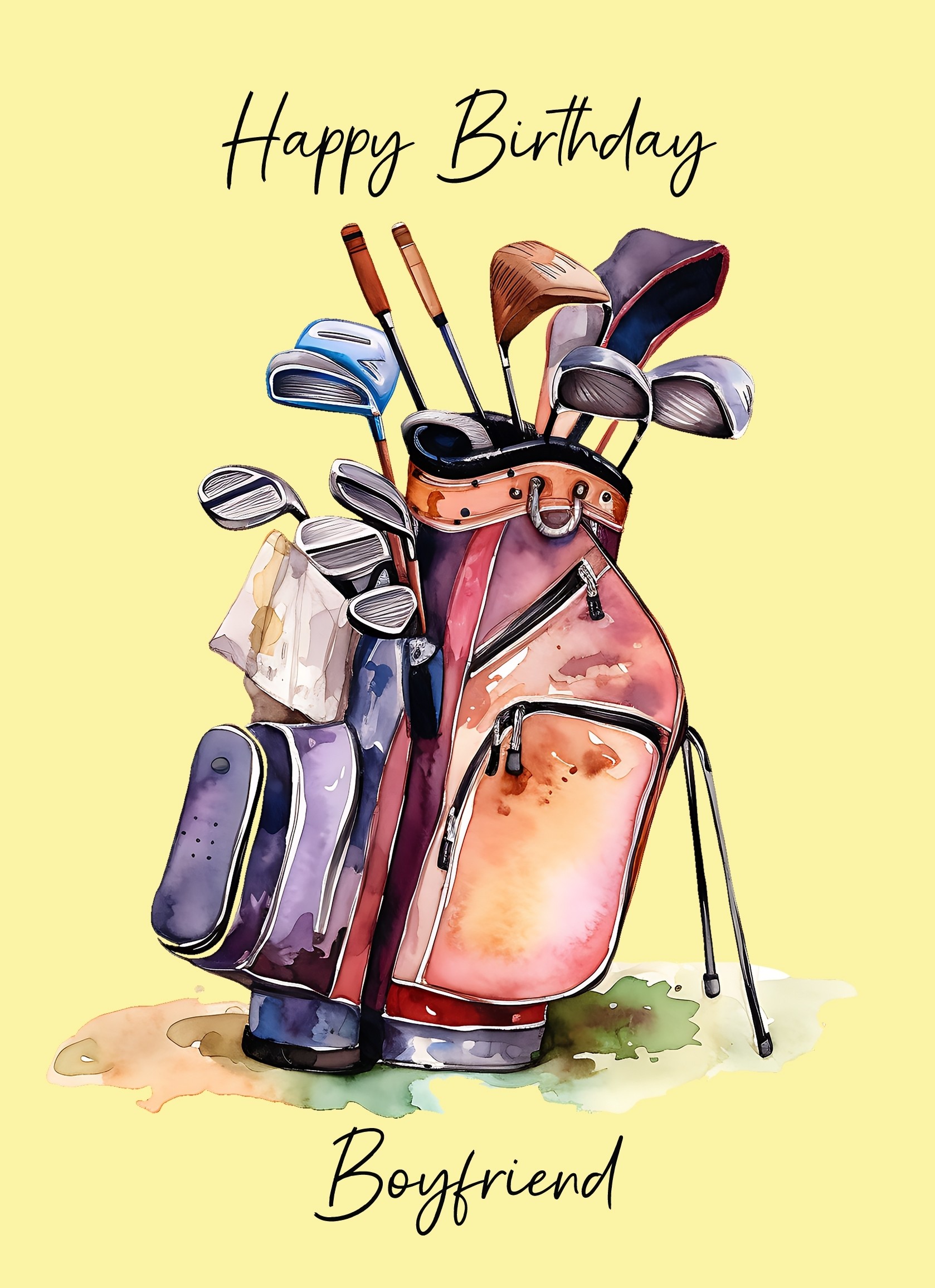 Golf Watercolour Art Birthday Card for Boyfriend