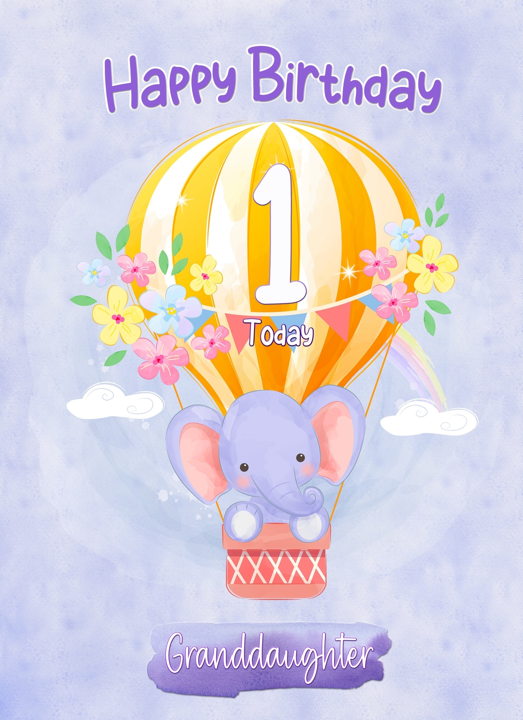 Kids 1st Birthday Card for Granddaughter (Elephant)