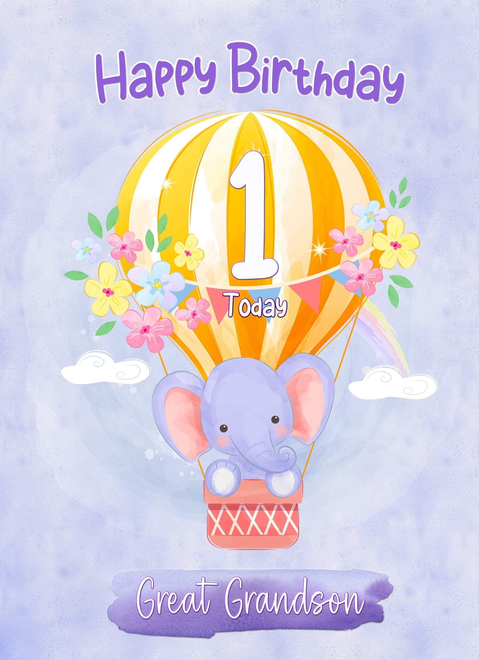 Kids 1st Birthday Card for Great Grandson (Elephant)