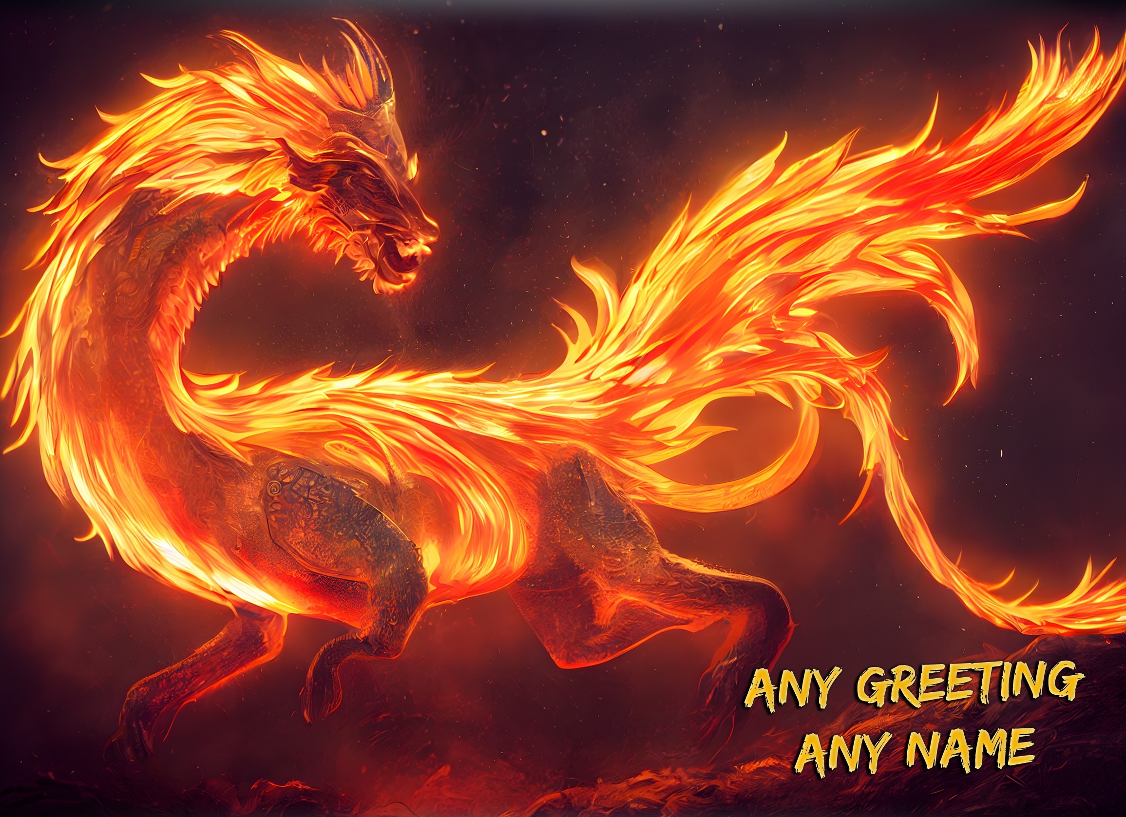 Personalised Fantasy Dragon Birthday Card (Orange)