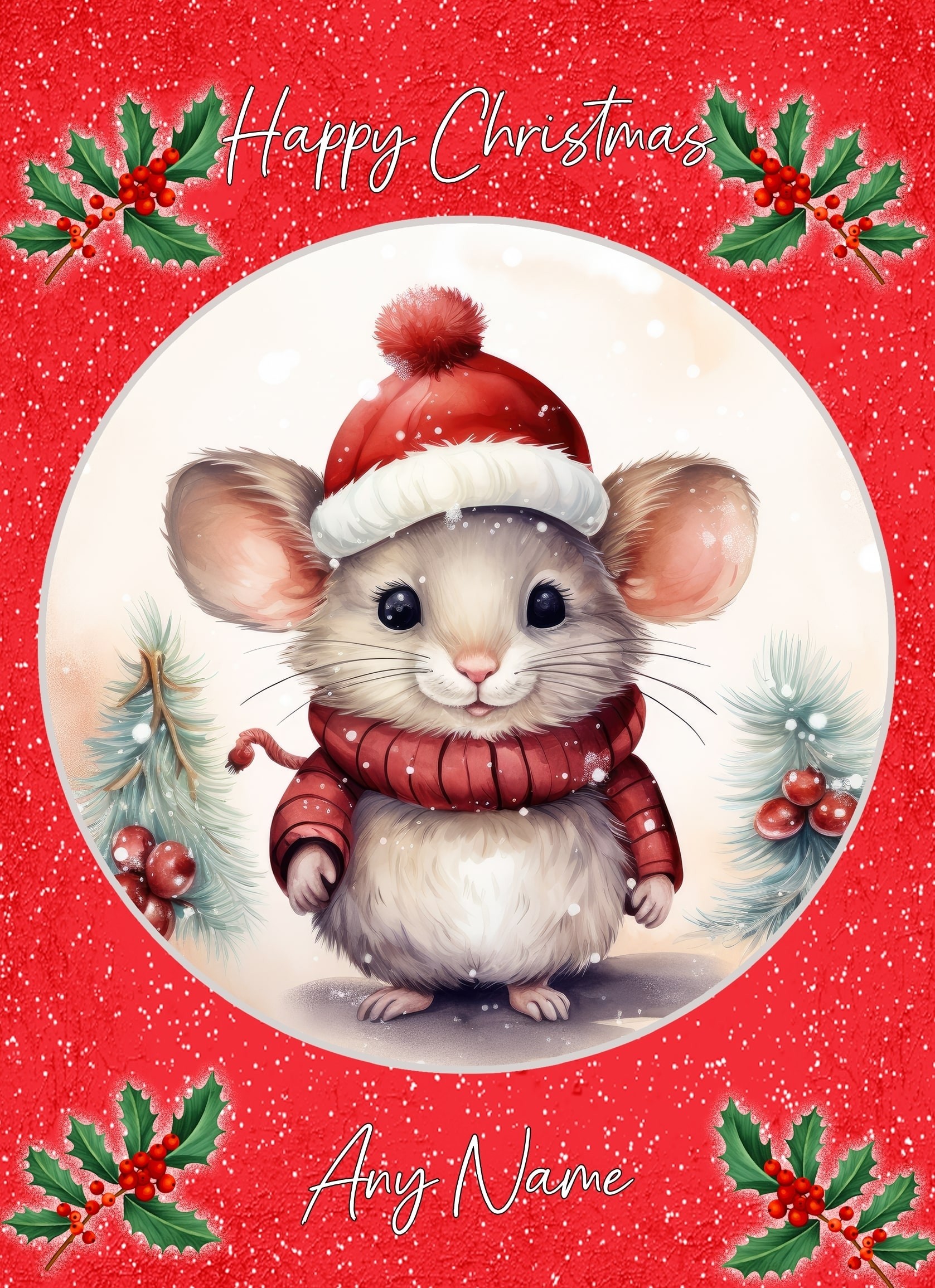 Personalised Mouse Christmas Card (Red, Globe)