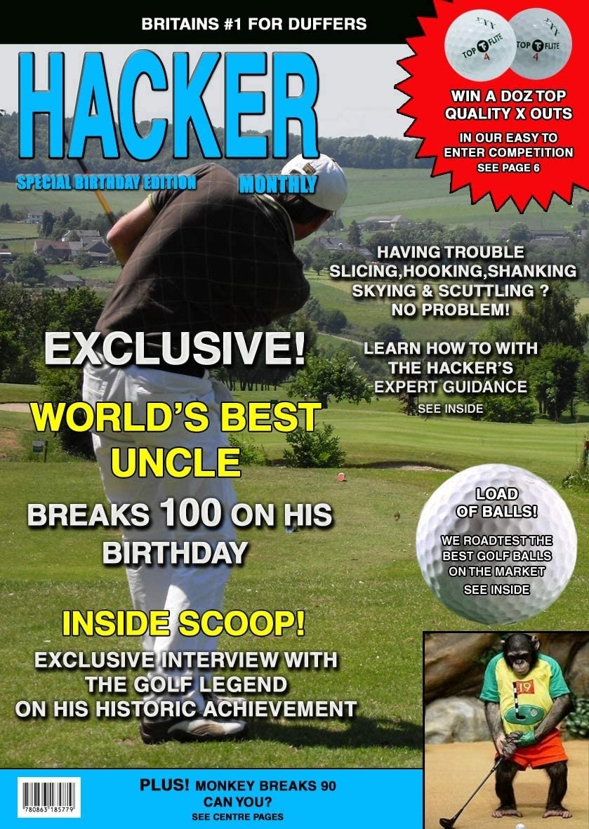Golf 'Hacker' Uncle Funny Birthday Card Magazine Spoof